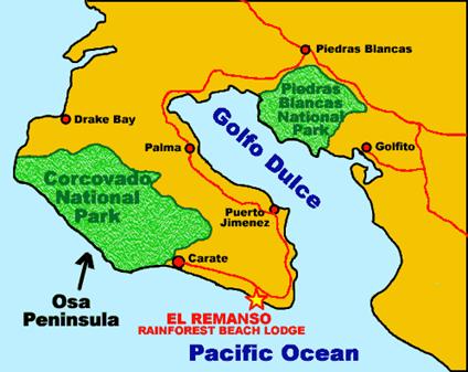 A map of the Osa Peninsula