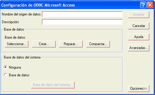 Configuraci�n ODBC para Access