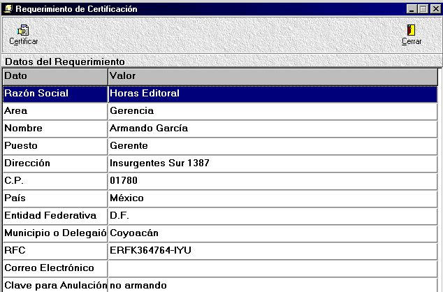 Requerimiento de Certificaci�n