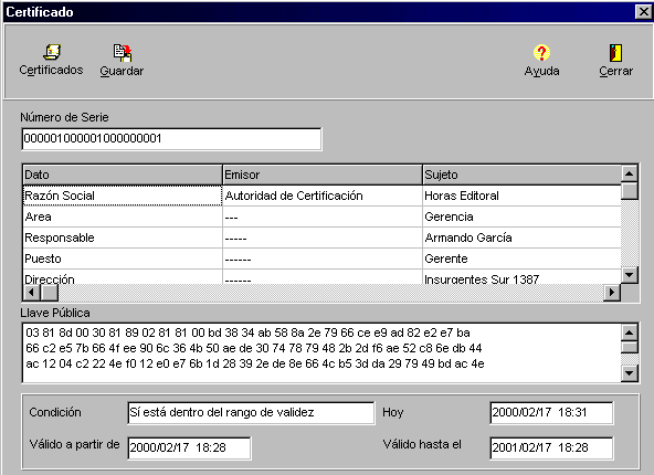 Aspecto de un Certificado digital
