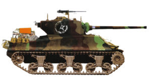 Carro de combate con camuflaje multicolor poco utilizado