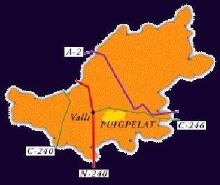 Mapa  de la comarca de l'Alt Camp
