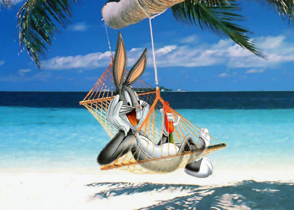 Bugs Bunny a la bartola en una hamaca