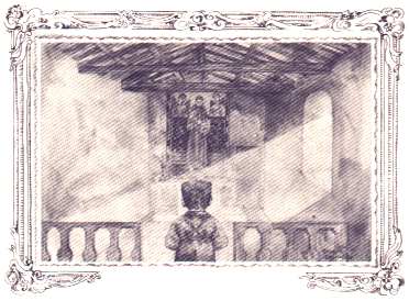 En la capilla, rezando.