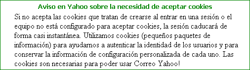 Yahoo informa de la necesidad de usar cookies