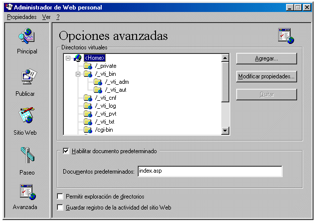 Pantalla Avanzada del Administrador del PWS