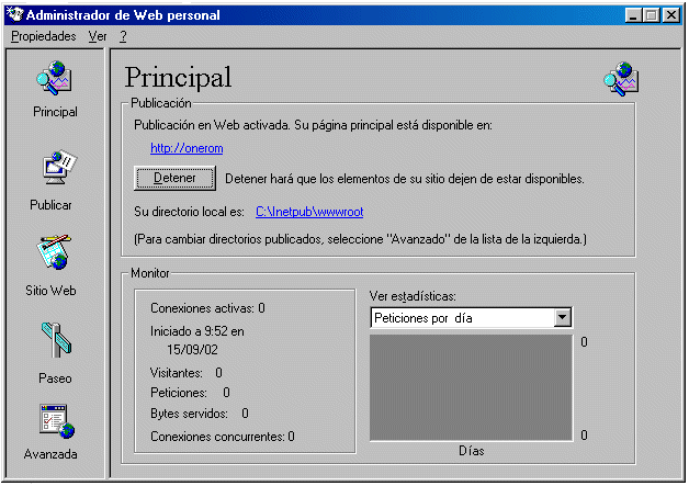 Pantalla principal de Administrador del PWS