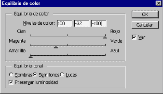 Ajustando el equilibrio de color