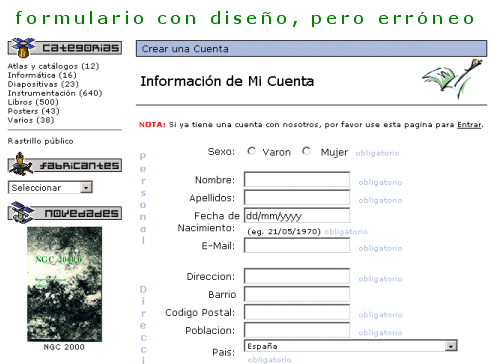 Formulario con diseño gráfico, pero erróneo
